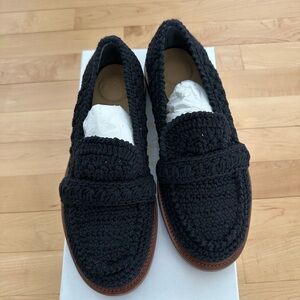 Chloé. BRAND NEW.  Black Knit Loafers with Tan Sole